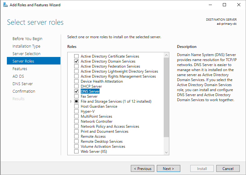 Add Roles dialog