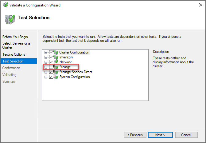 Select cluster validation tests