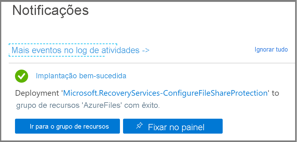 A captura de tela mostra as notificações do portal do Azure.