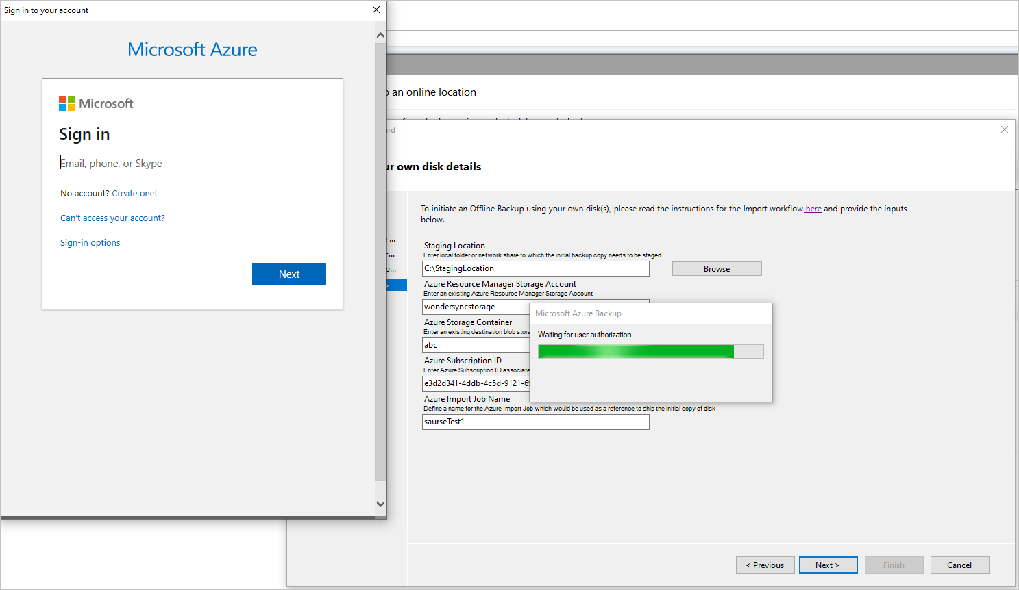 Captura de ecrã a mostrar a página de início de sessão da subscrição do Azure.