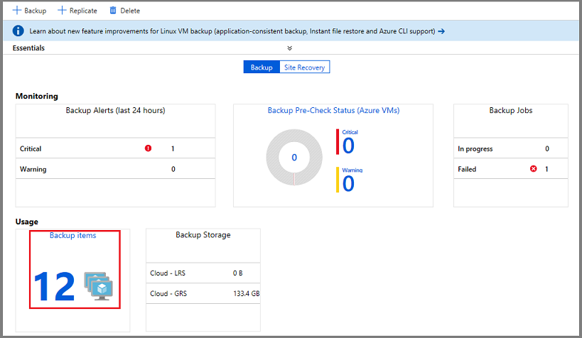 Bloco de itens de backup