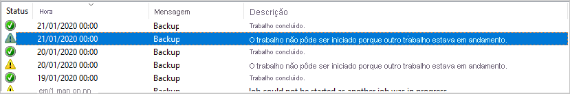 Não foi possível iniciar um trabalho, uma vez que estava em curso outro trabalho