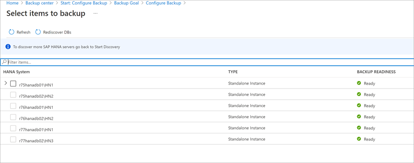 Captura de tela mostrando para selecionar bancos de dados para backup.