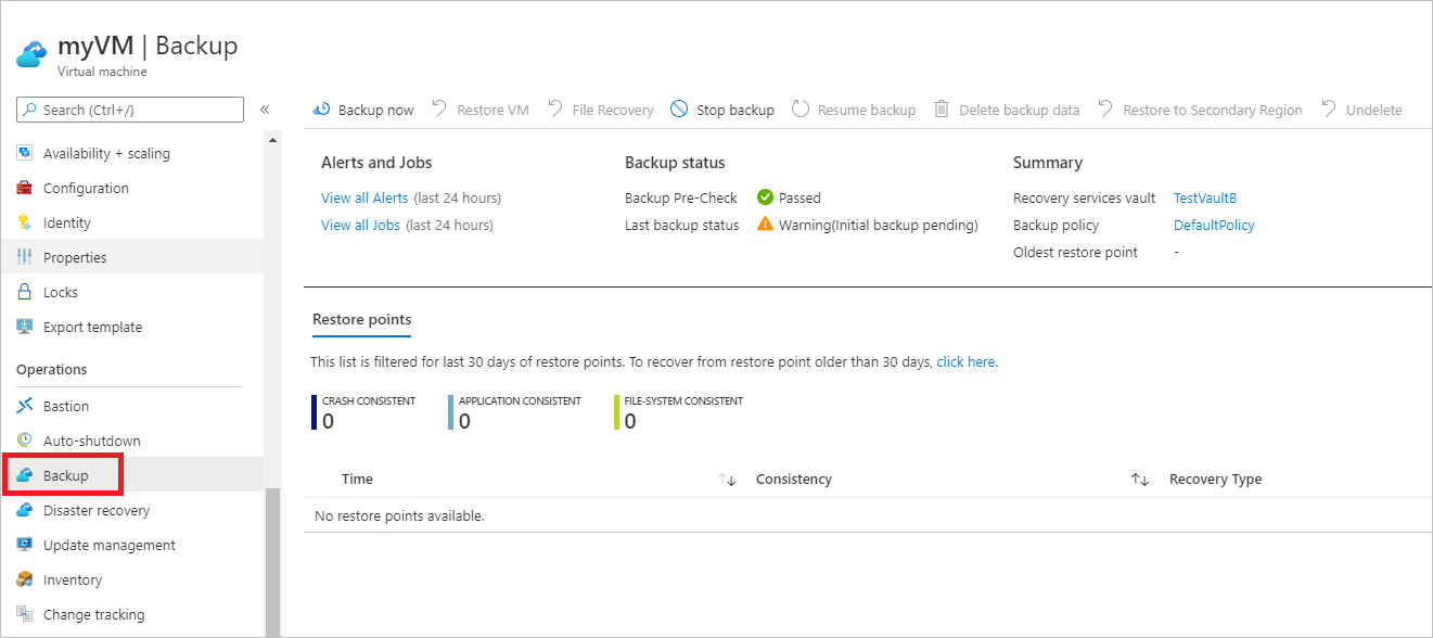 A captura de tela mostra o status do backup.