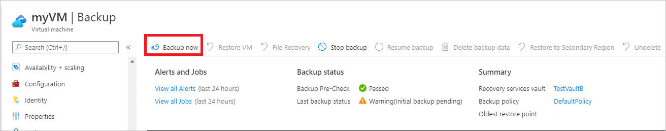 A captura de tela mostra como executar o backup.