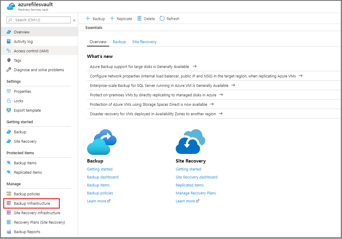 Selecione a infraestrutura de backup