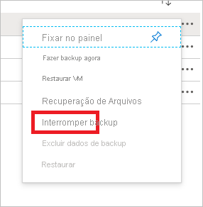 Captura de ecrã a mostrar o menu Parar cópia de segurança.