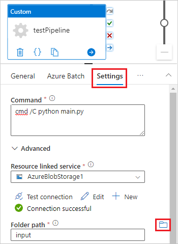 Captura de tela da guia Configurações para o trabalho em lote.