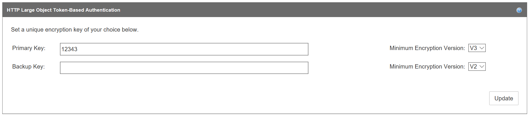 Captura de tela da chave de configuração de autenticação de token de rede de entrega de conteúdo.