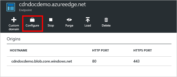 Página do ponto final com o botão configurar realçado