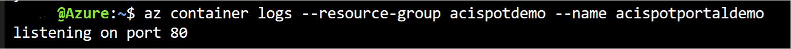 Captura de tela da saída dos logs de contêiner após a implantação bem-sucedida para mostrar o aplicativo de contêiner helloworld em execução, PNG.