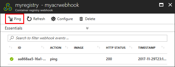 Interface do usuário de criação de webhook do ACR no portal do Azure