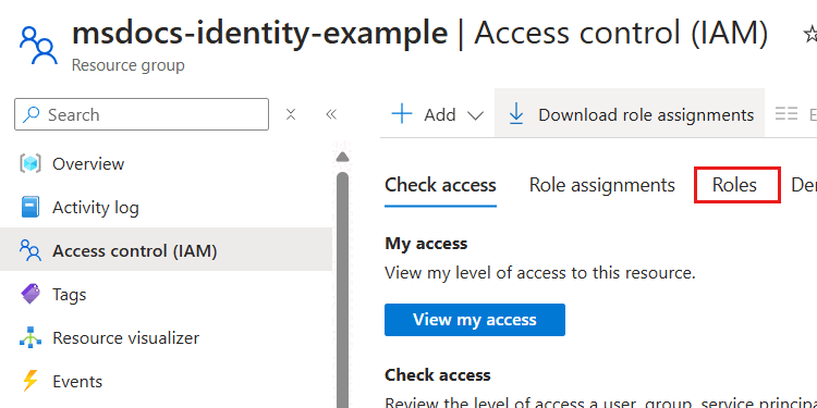 Captura de ecrã da opção 'Funções' no painel 'Controlo de Acesso (IAM)'.