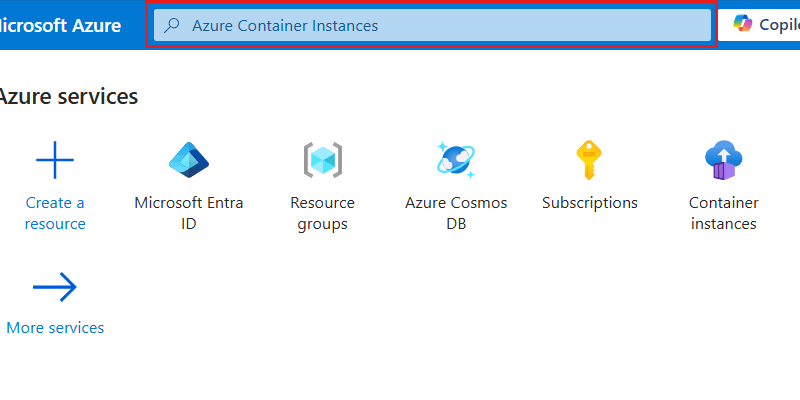 Captura de ecrã da barra de pesquisa global no portal do Azure.