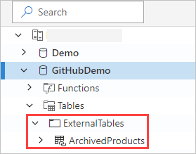 Captura de ecrã a mostrar uma tabela externa na IU da Web do Azure Data Explorer.