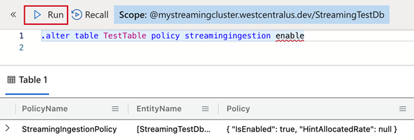 Defina a política de ingestão de transmissão em fluxo no Azure Data Explorer.