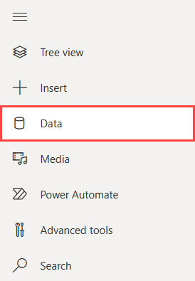 Captura de ecrã do menu de navegação na nova página da aplicação. A opção de menu intitulada Dados está realçada.