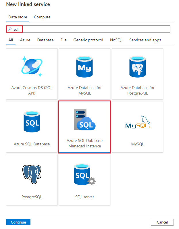 Captura de ecrã do conector da Instância Gerida do SQL Server do Azure.