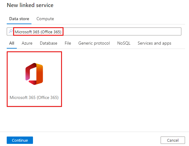 Captura de ecrã do conector Microsoft 365 (Office 365).