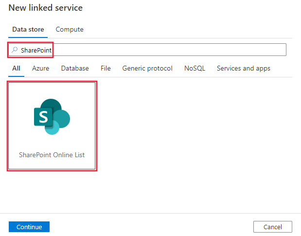 Captura de ecrã do conector de Lista do SharePoint Online.