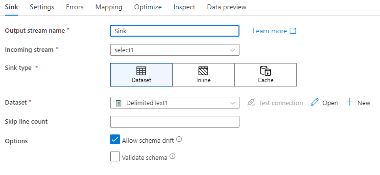 Captura de tela que mostra as configurações do coletor.