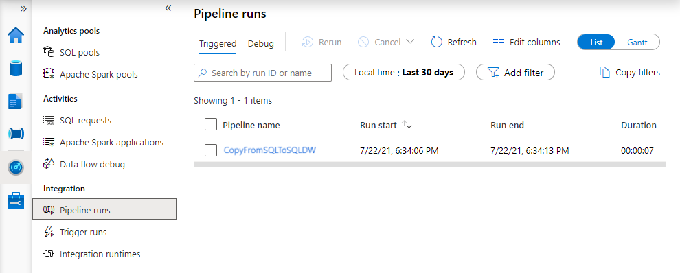 Monitorizar execuções de pipeline