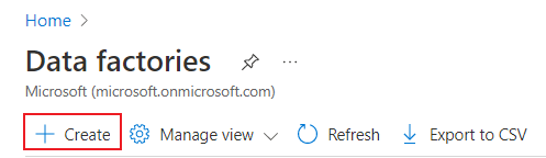 Mostra uma captura de tela do botão Criar fábricas de dados do portal do Azure.