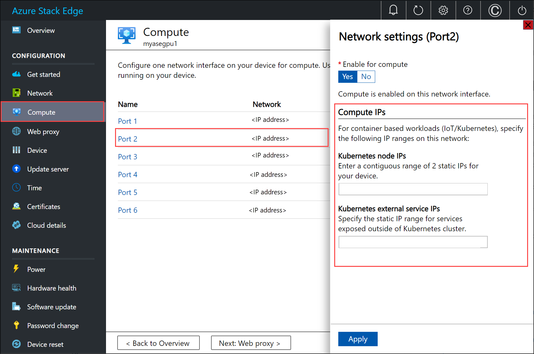 Atribuição de IP do Kubernetes na interface do usuário local