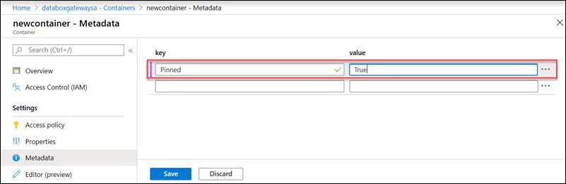 Captura de tela das opções de metadados para sincronização automatizada de arquivos fixos.