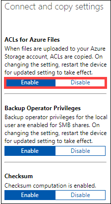 Captura de ecrã de ACLs para ficheiros do Azure