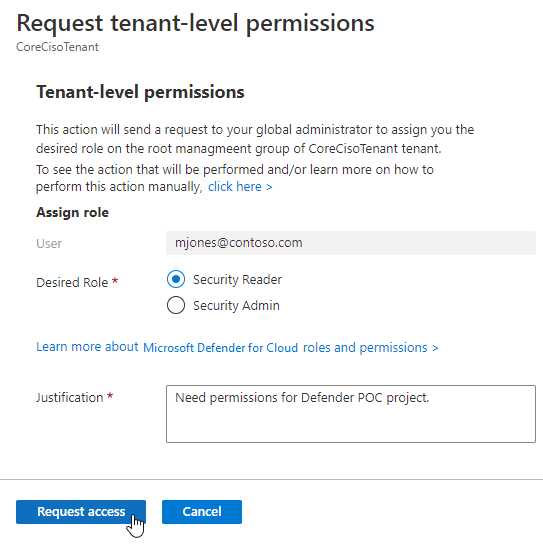 Página de detalhes para solicitar permissões de todo o locatário do seu administrador global do Azure.