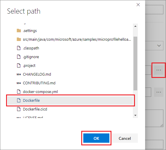 Selecionar o Dockerfile