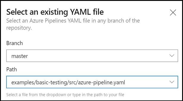 Selecione o pipeline YAML existente