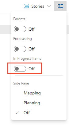 Listas de pendências, Opções de visualização, Ocultar em andamento