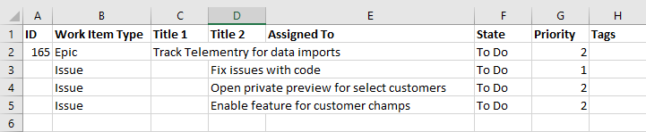 Captura de ecrã a mostrar a vista do Excel.