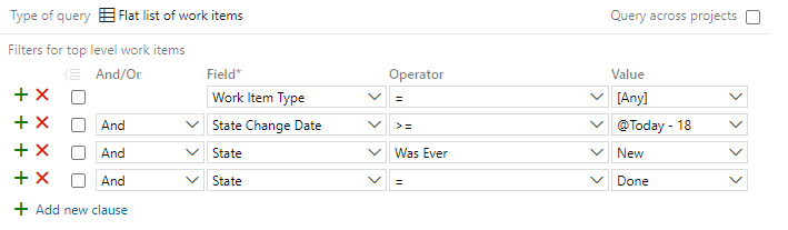 Captura de ecrã do Editor de Consultas, com os campos Estado e Data de Alteração de Estado filtrados.