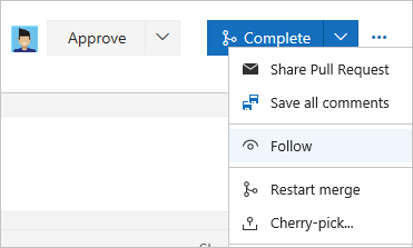 Pull Request, menu de contexto, opção de ícone Seguir