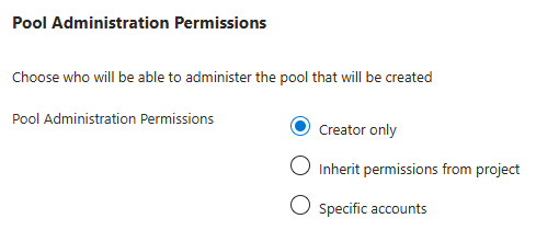 Captura de tela da configuração de permissões de administração do pool.