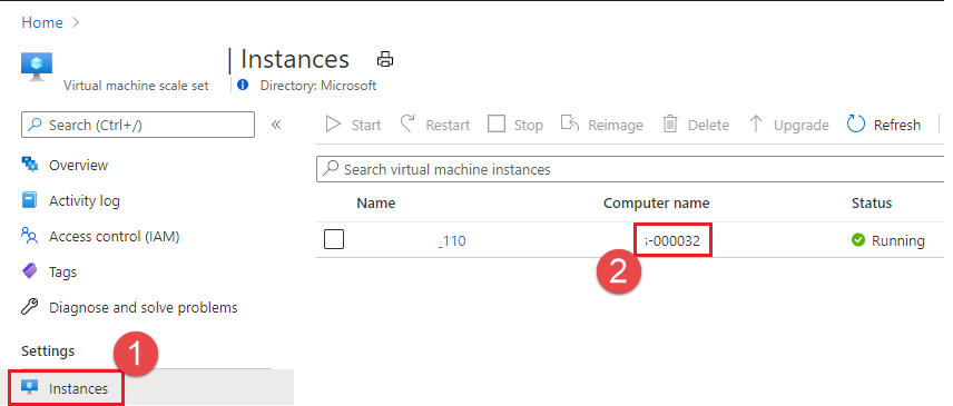 Instâncias do Conjunto de Dimensionamento de Máquina Virtual do portal do Azure.