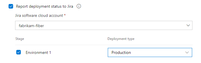 Captura de tela das opções de Integrações para pipelines clássicos, Relatar o status da implantação para o Jira