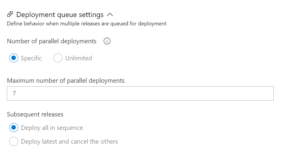 Uma captura de tela exibindo as configurações da fila de implantação.