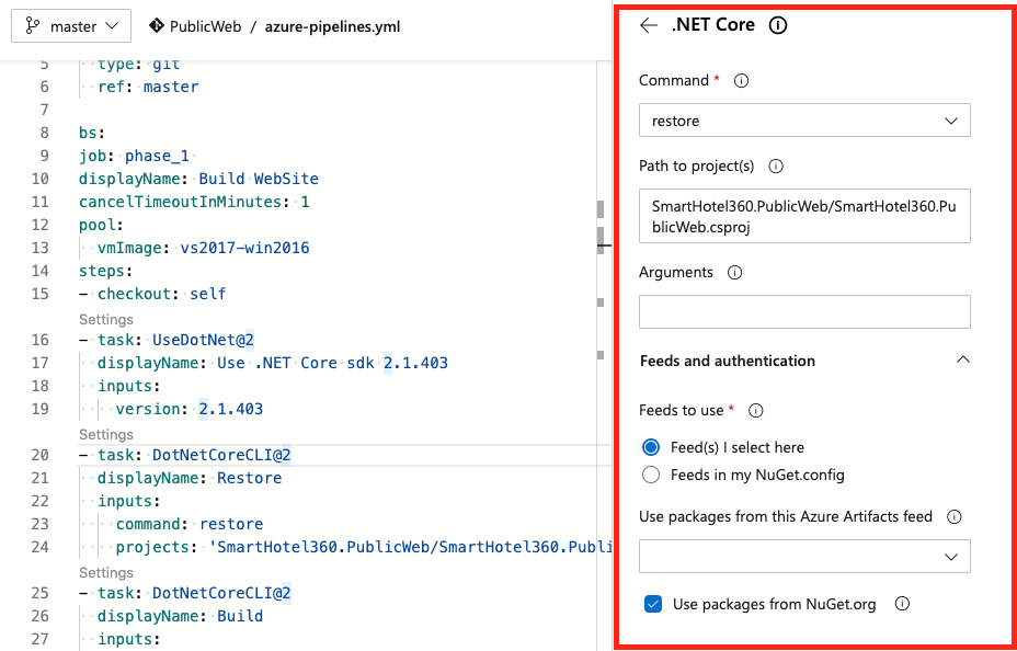 Configure sua tarefa de pipeline com o Assistente de Tarefas.