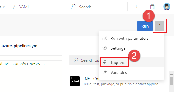 Interface do usuário de configurações de pipeline