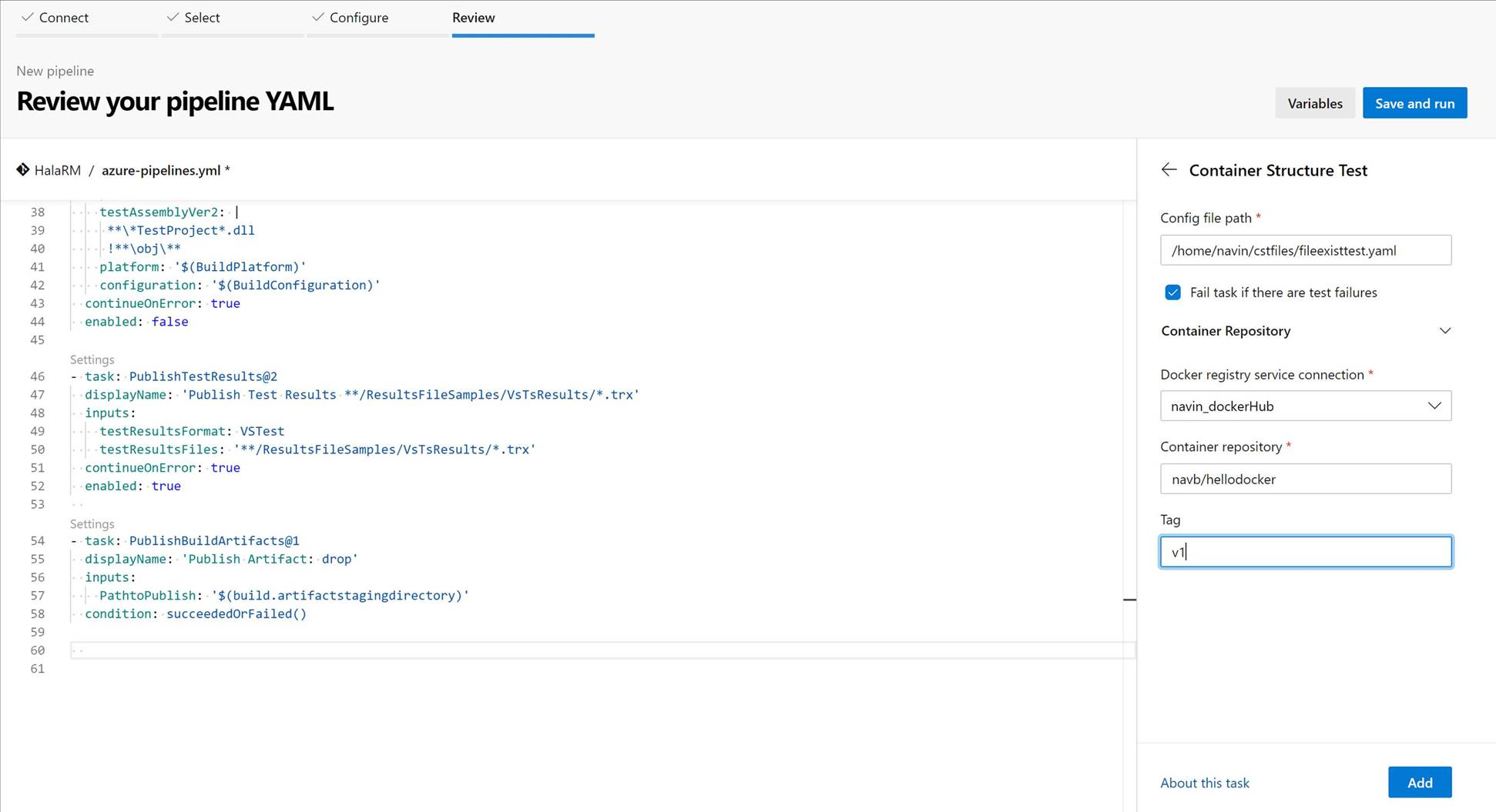 Teste de Contentor no Pipeline baseado em YAML