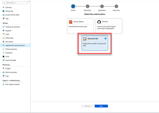 Implante no AKS a partir de seus repositórios Git externos.