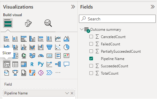 Captura de ecrã do painel Visualizações, Segmentação de dados, Nome do pipeline adicionado. 