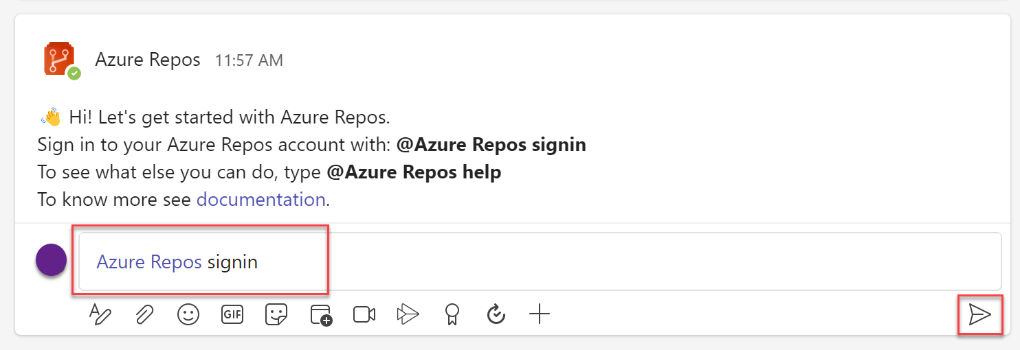 Captura de ecrã a mostrar a entrada de início de sessão do Teams para repositórios do Azure.