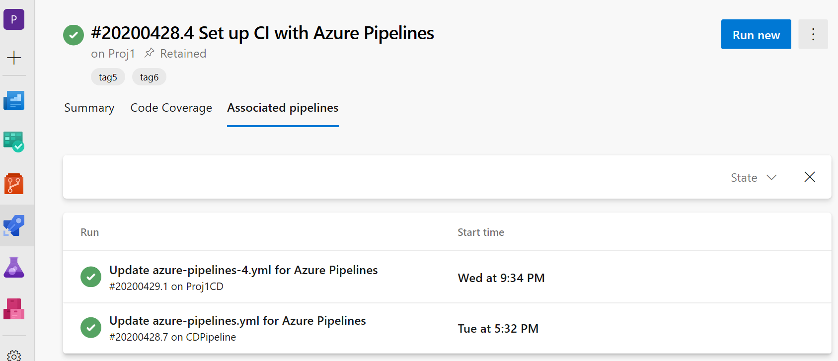 Captura de tela mostrando informações de pipelines de CD associados em pipelines de CI.