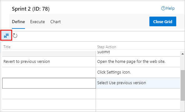 Captura de ecrã a mostrar a opção guardar para passos copiados do Excel para a vista de Grelha.