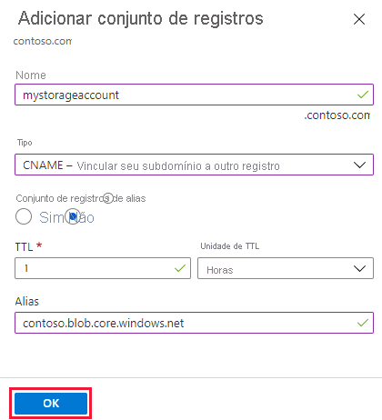 Captura de tela do registro da conta de armazenamento sem o prefixo asverify.